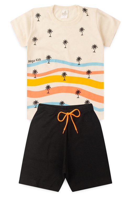 Conjunto Ondas e Coqueiros em Off-white com azul e verde